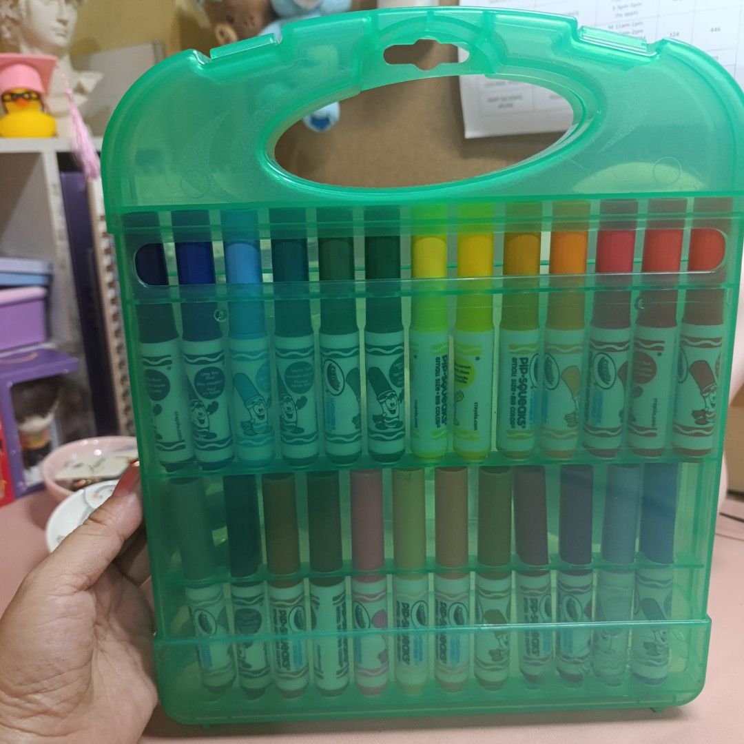 Crayola Pip-Squeaks Markers Set (Category: Stationery & School Supplies) located in Las Pinas. Submitted by min_yanna (Listing ID 1401285970, Image 1). Description: Set includes a variety of Crayola Pip-Squeaks markers in different colors. The markers are in a green plastic case for easy storage and portability. The markers are small and easy to handle, suitable for both kids and adults. Bought in Canada. ALL markers working. No dried-out markers