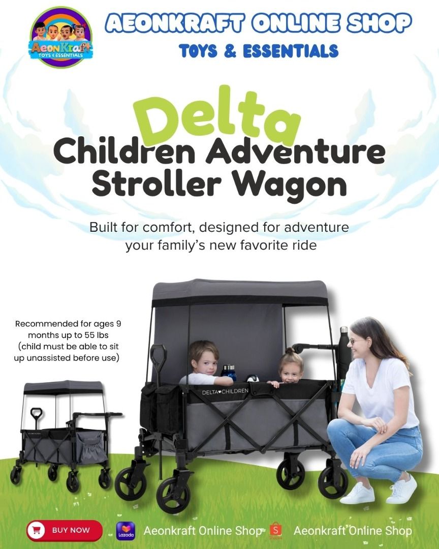 Delta Children Adventure Stroller Wagon (Category: Strollers) located in Santa Rosa. Submitted by aeonkraft2026 (Listing ID 1357630862, Image 1). Description: This stroller wagon fits 2 children - Stroller wagon features 2 cushioned seats with 3-point safety harnesses Holds up to 110 lbs. (55 lbs. per seat) Recommended for ages 9 months up to 55 lbs. (child must be able to sit up unassisted before use) Large, 8-inch wheels made from puncture-proo