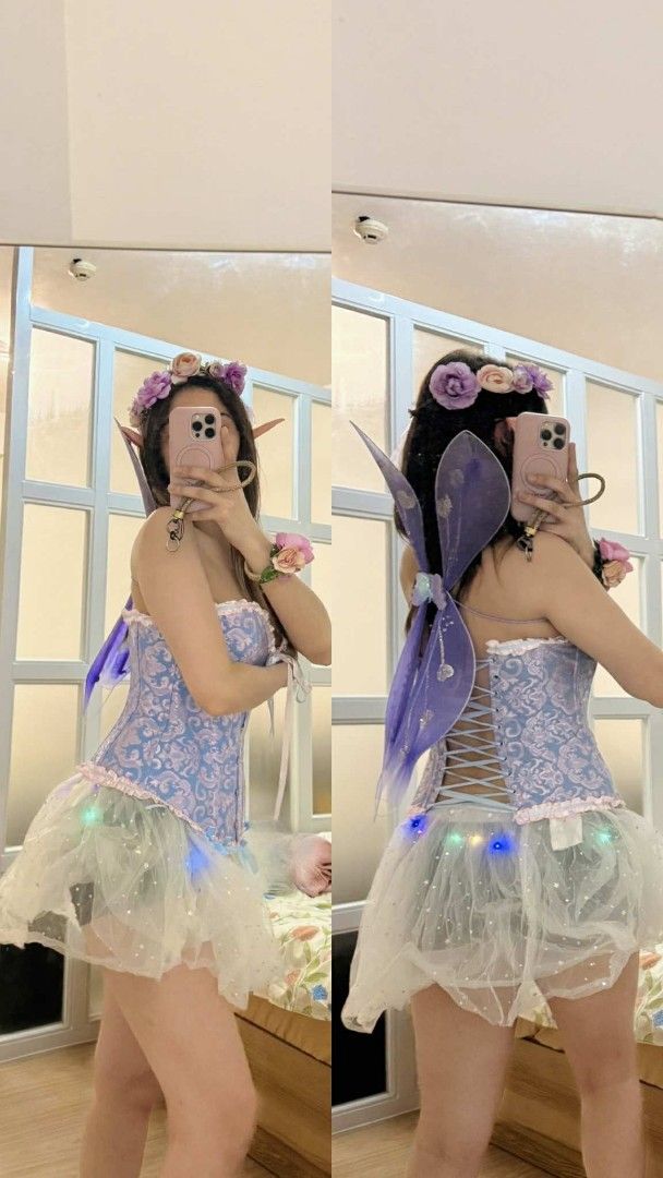 Fairy Costume Set with Wings (Category: Sets or Coordinates) located in Caloocan City. Submitted by juliafranc42986 (Listing ID 1401200308, Image 2). Description: 🖤 Dark Angel Set – ₱1,000 Includes corset top, tutu skirt, feathered wings & halo headpiece ✨ Gothic / Dark Fairy / Photoshoot-ready 🧚‍♀️ Fairy Elf Set – ₱950 (Slight wing damage — not noticeable when worn) Includes corset top, tutu skirt with LED lights, wings, elf ears, flower crown
