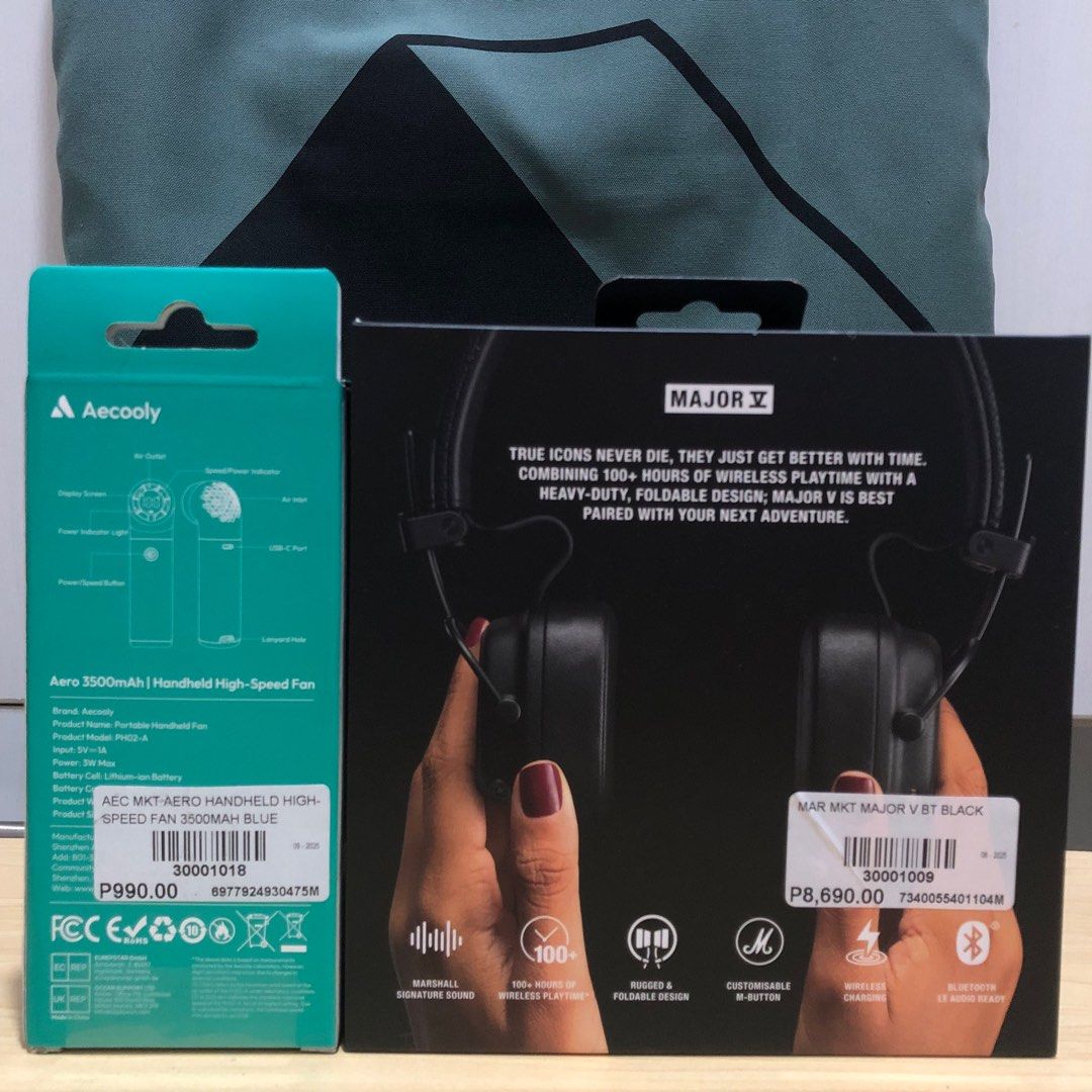 SEALED Marshall major v headphones (Category: Headphones & Headsets) located in Mandaluyong City. Submitted by mykayamanan (Listing ID 1401288148, Image 3). Description: ‼️₱7,000 MARSHALL MAJOR V Price for individual purchase: ✅Marshall major V 5 bluetooth headphones - ₱6,500 (srp 8690) ❌Native union tote bag - ₱1,000 (srp 1790) ❌Aecooly aero handheld high speed fan - ₱500 (srp 990)❌ SOLD TOTAL = ₱8,000 (srp 11,470)😱.
