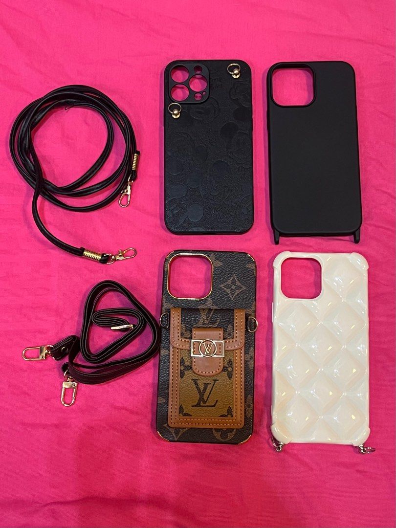 IPHONE 13 PROMAX CASE BUNDLE (Category: Cases & Sleeves) located in Cainta. Submitted by hunchester (Listing ID 1401184793, Image 1). Description: LV stYle - UNUSED cream- UNUSED Black- USED Mickey - LIGHTLY USED.