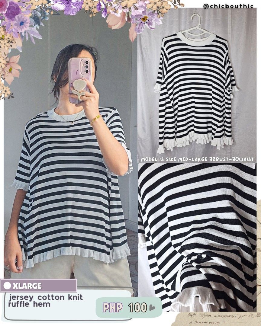 Knit shirt black and white (Category: Shirts) located in Quezon City. Submitted by chicarmani (Listing ID 1401349475, Image 3). Description: T O P S || On Trend Everyday Casual & Officewear • payment first, J&T courier only, no COD • P65 shipping around metro manila • no return, no exchange; once your parcel is shipped, we won't be liable for damages incurred during the delivery process. • location: Batasan QC • details are already on each photo 