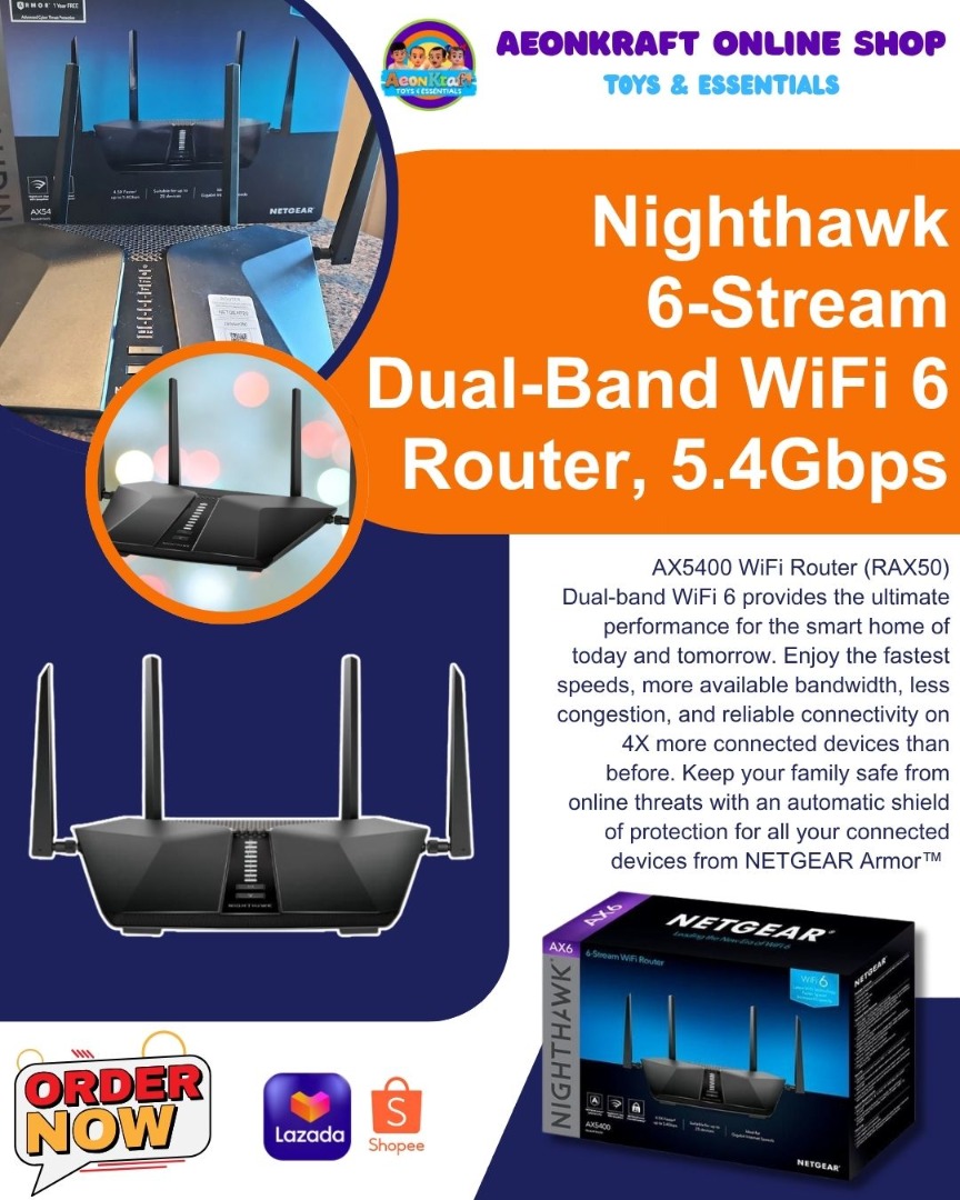 NETGEAR Nighthawk 6-Stream AX5400 WiFi 6 Router (RAX50) - AX5400 Dual ...