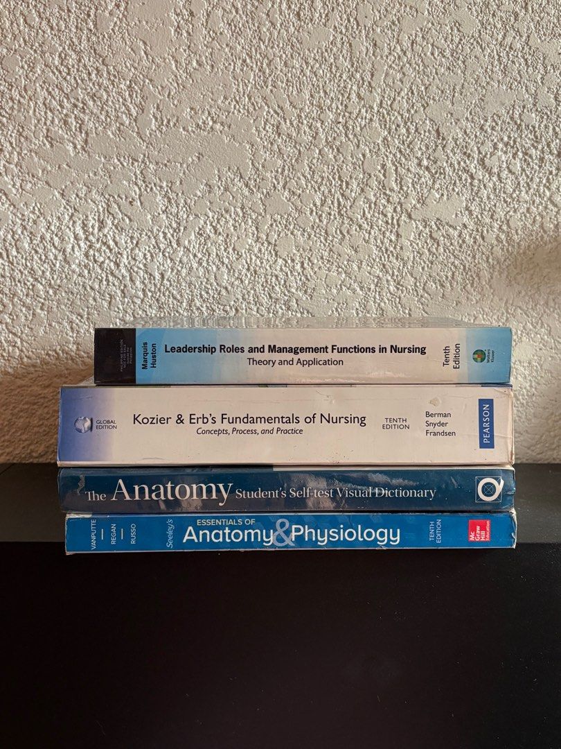 Nursing Books (Category: Textbooks) located in Angeles City. Submitted by sukingtindahan (Listing ID 1401234124, Image 1). Description: nursing books for sale • leadership roles and management functions in nursing • kozier & erbs fundamental of nursing (10th ed.) • the anatomy student’s self-test visual dictionary • seeley’s essentials of anatomy and physiology (10th ed.).