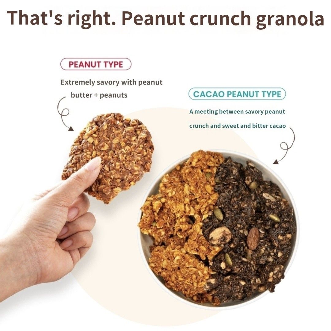 Peanut&Cacao Peanut Crunchy Granola (Category: Packaged & Instant Food) located in Cainta. Submitted by shopchelonline (Listing ID 1401314076, Image 2). Description: Peanut&Cacao Peanut Crunchy Granola 150gx2 🛒1,425.00 each(all in) + LSF DP: 50% PAYO RB: 15 days after DP; NETA 💎Pre-order - NO RUSH SHIPPING 💎Korea Pasabuy - NORMAL ETA ✅️Papago Translate 💎Colors may vary due to lighting. 💎Availability and price may vary 💎The outer case/box is