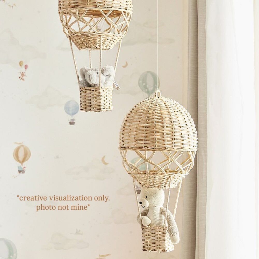 Rattan Hot Air Balloon (Category: Other Home Decor) located in Baguio. Submitted by apihours (Listing ID 1401168898, Image 2). Description: Brand new. Super nice touch to your kids' play room! This looks so similar to Pottery Barn's Hot Air Balloon Mobile. 😍 Balloon Diameter: 10" diameter Basket: 3.5" diameter, 3.25" high Hanging String: 10" long Weight: 2 lbs .