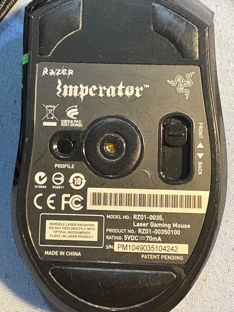 Razer Imperator gaming USB mouse (Category: Mouse & Mousepads) located in Taguig. Submitted by azusa_vad (Listing ID 1401337138, Image 3). Description: This a Razer Imperator gaming mouse with USB connection. Works great, looks almost like new. No issues. No double-clicks or other problems. This mouse was kept in storage for 10 years with no use. Now decluttering. This mouse is famous for its great gaming experience. Razer software for fine-tunin