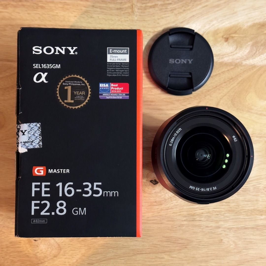 Sony 16-35mm F2.8 GM (Category: Lens & Kits) located in Pasig City. Submitted by mixesmix (Listing ID 1401266579, Image 2). Description: Rarely used. Very clean and in mint condition. In the dry box most of the time. Includes box, Sony lens bag, hood, front and rear caps, and manual.
