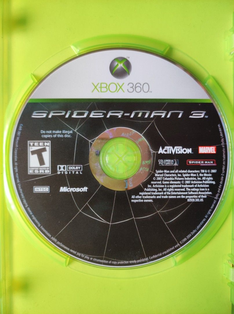 Spider-Man 3 Game Xbox 360 (Category: Xbox) located in Quezon City. Submitted by theplugresearch (Listing ID 1401222726, Image 3). Description: Spider-Man 3 NTSC for the Xbox 360 console is region-free and will work on all regions NTSC, NTSC-J, and PAL. Region Guide: NTSC: (yes) NTSC-J: (yes) PAL: (yes) SHOULD YOU BUY THIS GAME? - Play as the OG Spider-Man Tobey Maguire himself to shoot some webs, fight crime, fly and glide in the sky while switc