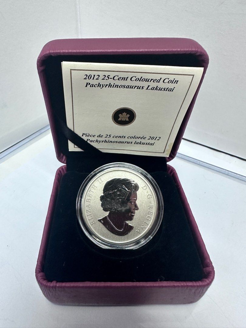 2012 25 Cent Coloured Coin Pachyrhinosaurus Lakustai 2012 加拿大25 分彩色硬幣C18-17,  興趣及遊戲, 收藏品及紀念品, 錢幣- Carousell