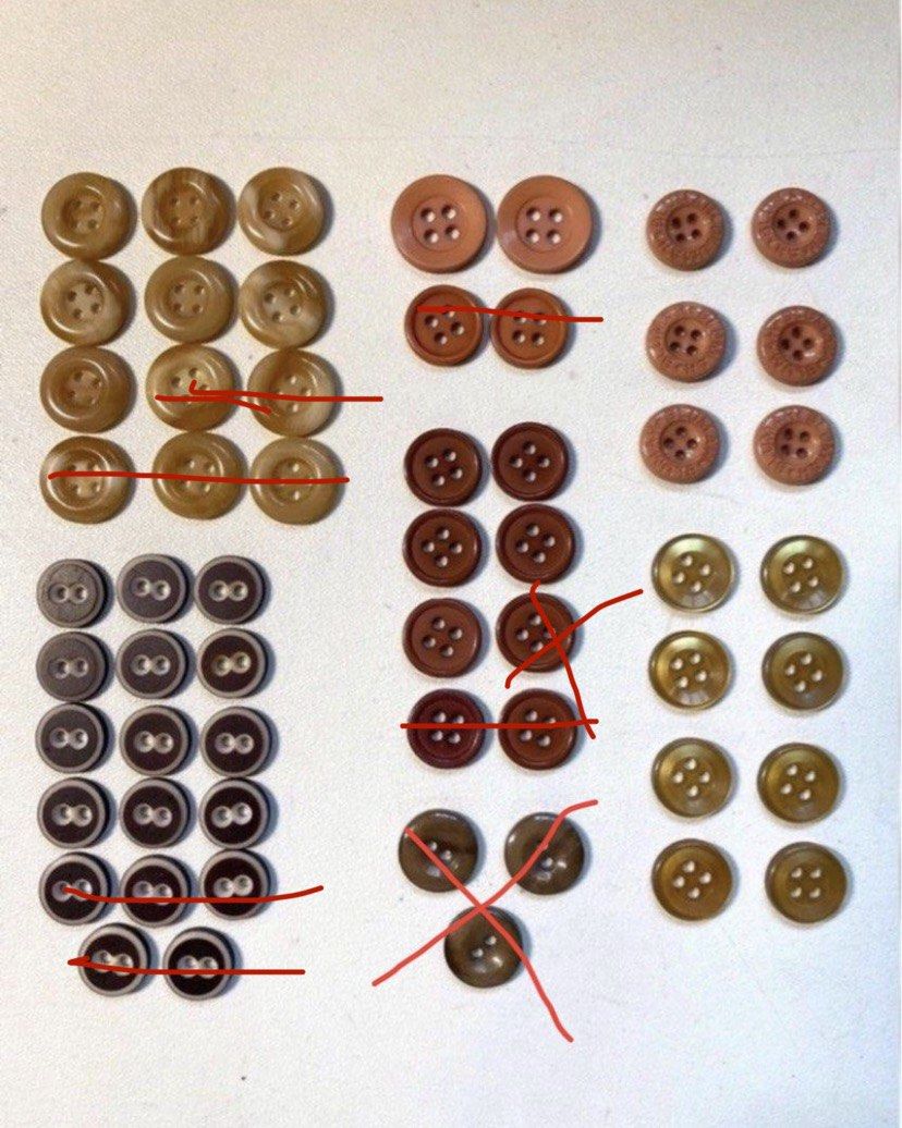 Assorted Button (new) (Category: Craft Supplies & Tools) located in Singapore. Submitted by jaco98 (Listing ID 1375793986, Image 1). Description: $1 for 5 (20 cents each) 1) 7x light brown (new) Diameter 1.3cm 2) 12x dark brown (new) White rim Diameter 1cm 3) 2x light brown (new) 2x large - diameter 1.5cm 2x small - diameter 1.2cm -sold 4) 5x medium brown (new) Diameter 1.2cm 5) 6x light brown (new) Diameter 1.2cm Wording on button 6) 8x gold (ne