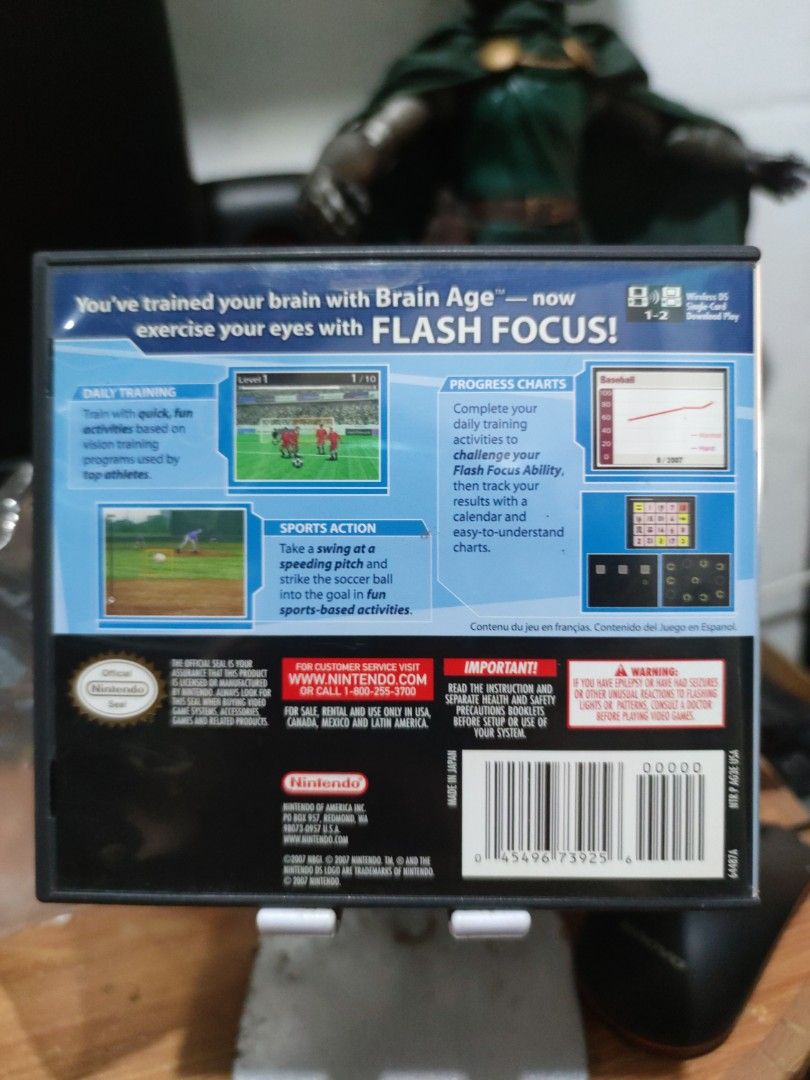 Flash Focus Vision Training Nintendo DS Game (authentic) (Category: Nintendo) located in Quezon City. Submitted by gwift (Listing ID 1401521477, Image 2). Description: Flash Focus for Nintendo DS. This game offers vision training in minutes a day. Includes the game cartridge, case, and instruction booklet. Features daily training, quick play, and downloadable content. The game is rated E for Everyone. 250 na lang, very good condition pandagdag sa
