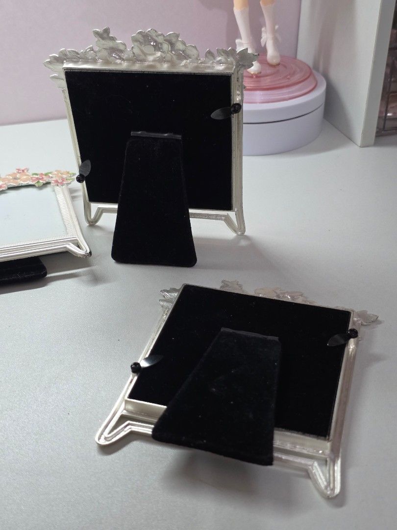 Floral Embellished Silver Photo Frames (Category: Frames & Pictures) located in Quezon City. Submitted by enitshu (Listing ID 1401385450, Image 3). Description: - Set of 4 silver photo frames □ 4 for 300 pesos □ 80 pesos each - Square-shaped with decorative borders - Made of metal 9x9cm photo frame tags : Coquette shabby chick dollette cottagecpre decor picture frame photo.