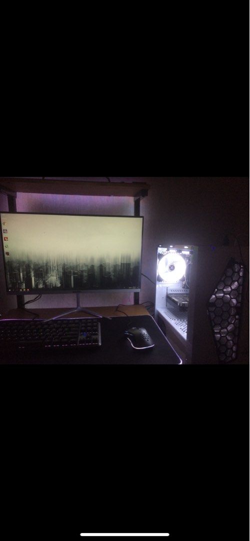 Gaming PC set (Category: Desktops) located in Manila. Submitted by russeltlsts (Listing ID 1401384875, Image 1). Description: Cpu: Ryzen 3 3100 4c8t 65w am4 Mobo: Asrock a320m-hdv r4.0 Gpu: Biostar rx550 4gb gddr5 Psu: Corsair CV450 80+ bronze Ram: Skihotar 2-8gb 2666mhz ddr4 Ssd: Transcend nvme m.2 256gb Hdd: Western digital 1tb Case: Rakk anyag white Kb: Rakk lam-ang lite mech kb Mouse: Rakk dasig mouse Monitor: Bezel 24” 75hz Cam: Inplay c7202