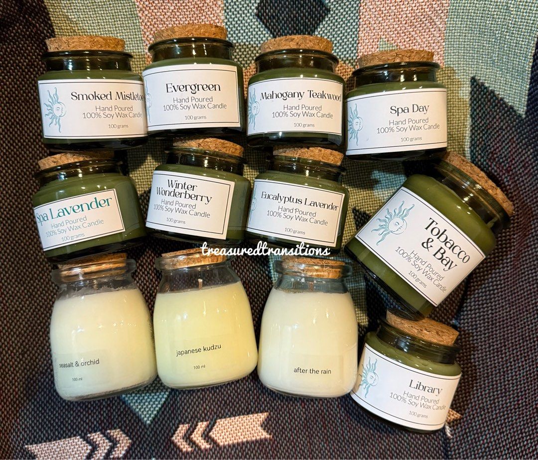 Hand Poured Soy Wax Candles - Various Scents (Category: Home Fragrance) located in San Pedro. Submitted by treasuredtransitions (Listing ID 1401362999, Image 1). Description: Hand-poured soy wax candles in various scents. Made with 100% soy wax. Scents include the following: 🕯️Smoked Mistletoe ❌ Evergreen 🕯️Mahogany Teakwood 🕯️Spa Day ❌Spa Lavender 🕯️Winter Wonderberry ❌Eucalyptus Lavender 🕯️Tobacco & Bay 🕯️Seasalt & Orchid 🕯️Japanese Kudz