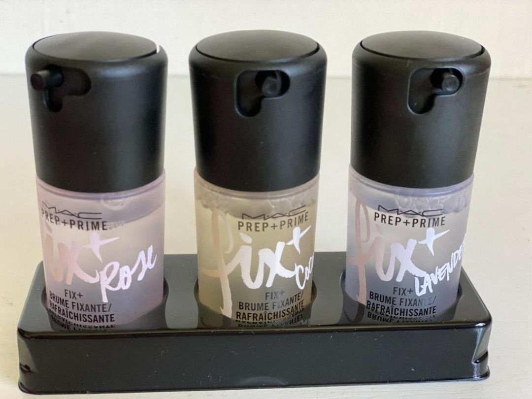 MAC PREP + PRIME FIX + PRIMER TRIO SET: LAVENDER / ROSE / COCONUT (Category: Makeup) located in San Juan City. Submitted by thesouthbeachedit (Listing ID 1401393956, Image 2). Description: MAC PREP & PRIME FIX+ PRIMER SET Full Description: Three marvelous Prep + Prime Fix+ scents, all bundled up for a fabulous night out. Go for sexy in creamy Coconut, take a load off with relaxing Lavender or make a move in romantic Rose. Three scent changes for 