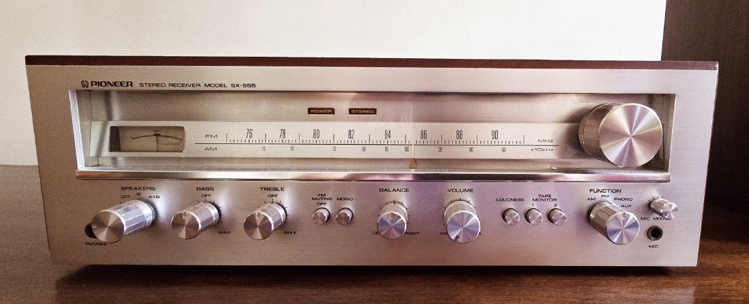 Pioneer Stereo Receiver Model SX-555 (Category: Soundbars, Speakers & Amplifiers) located in Paranaque City. Submitted by boarro (Listing ID 1401439089, Image 1). Description: Pioneer SX555 Receiver Japan model...100volts 20 watts per channel Pristine condition (9/10) with hardwood cabinet by C&O Woodworks All Functions working.