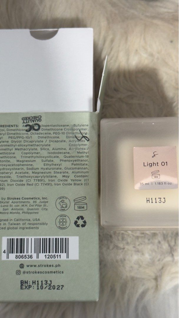 Strokes Beauty Lab Soft Veil Filter Foundation - Light 01 (Category: Makeup) located in Taguig. Submitted by ellasee (Listing ID 1401354431, Image 3). Description: Swatched only too light for me for Nc15 light fair skin tone - Strokes Beauty Lab Soft Veil Filter Foundation in Light 01 - Oil-free, soft matte liquid foundation - 35 ml bottle - Expiration date: October 2027 - Suitable for very light skin with warm undertones - Designed in California