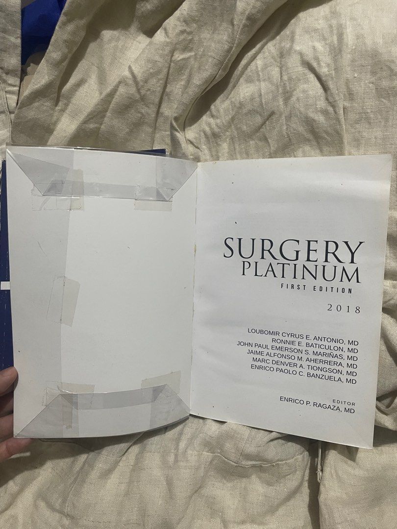 Surgery Platinum First Edition 2018 (Category: Textbooks) located in Quezon City. Submitted by declutteringitems_ (Listing ID 1401457167, Image 2). Description: Surgery Platinum With plastic cover (Covered it when I first bought the set) With <5 pages with highlights Bought this for 850 Can give all 4 (Surgery, OB, Pedia, IM) for 2000 (500 each). .