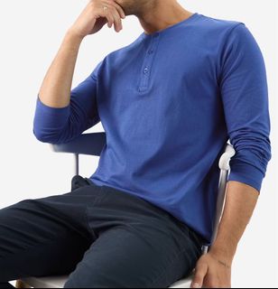 Attu Uomo Textured Henley Tee, Fesyen Pria, Pakaian Atasan di