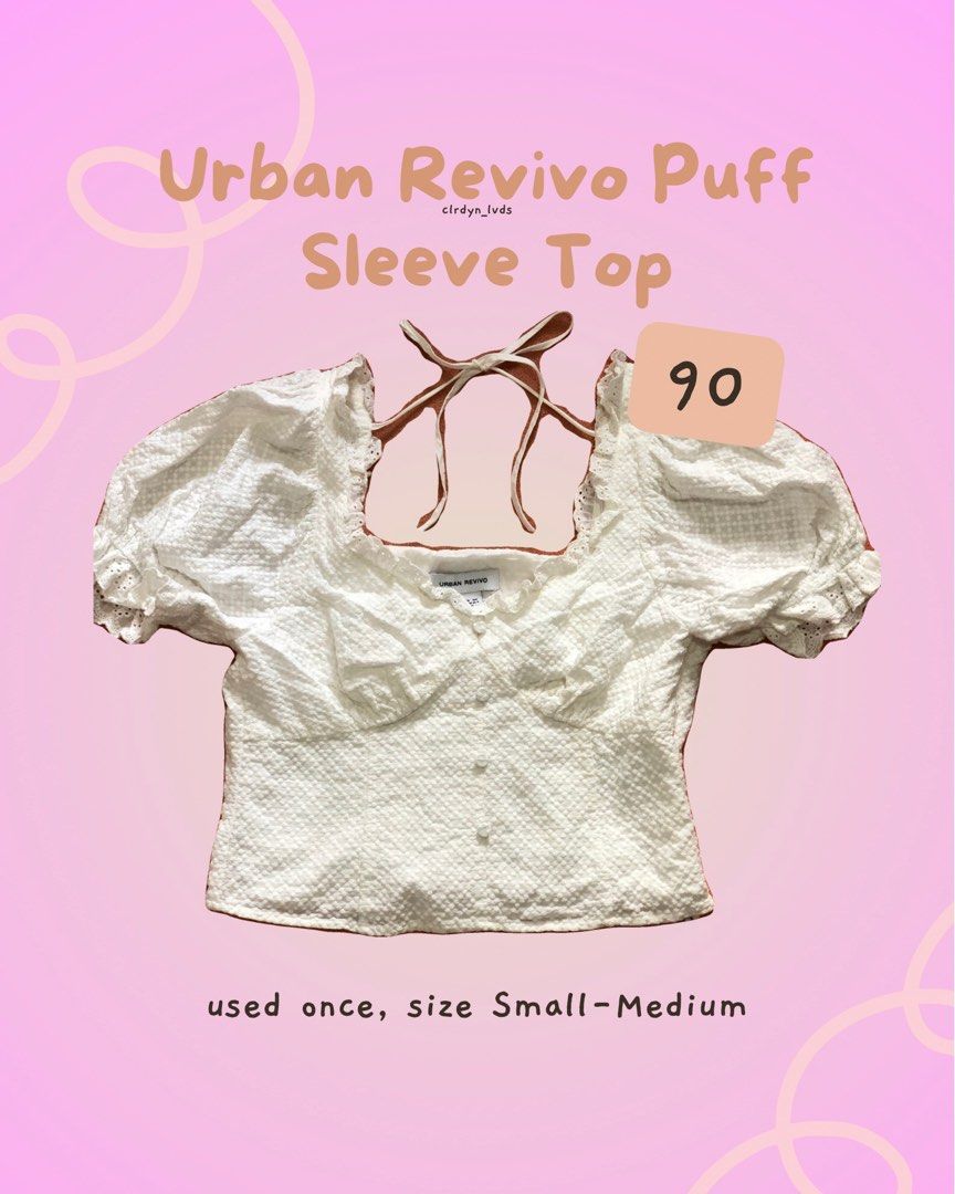 Urban Revivo Puff Sleeve Top (Category: Blouses) located in Manila. Submitted by clrdyn_ (Listing ID 1401464185, Image 1). Description: - Urban Revivo puff sleeve top - Small-Medium - Condition: Worn once.