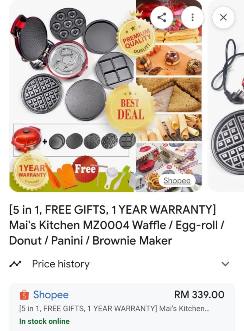 Waffle maker multifunction (Category: Other Kitchen Appliances) located in Klang. Submitted by nabil_unity (Listing ID 1401394673, Image 2). Description: used once if interested can contact me directly for more pictures & videos better come to my house to see & test the items or delivery by lalamove also can 016-2634203.