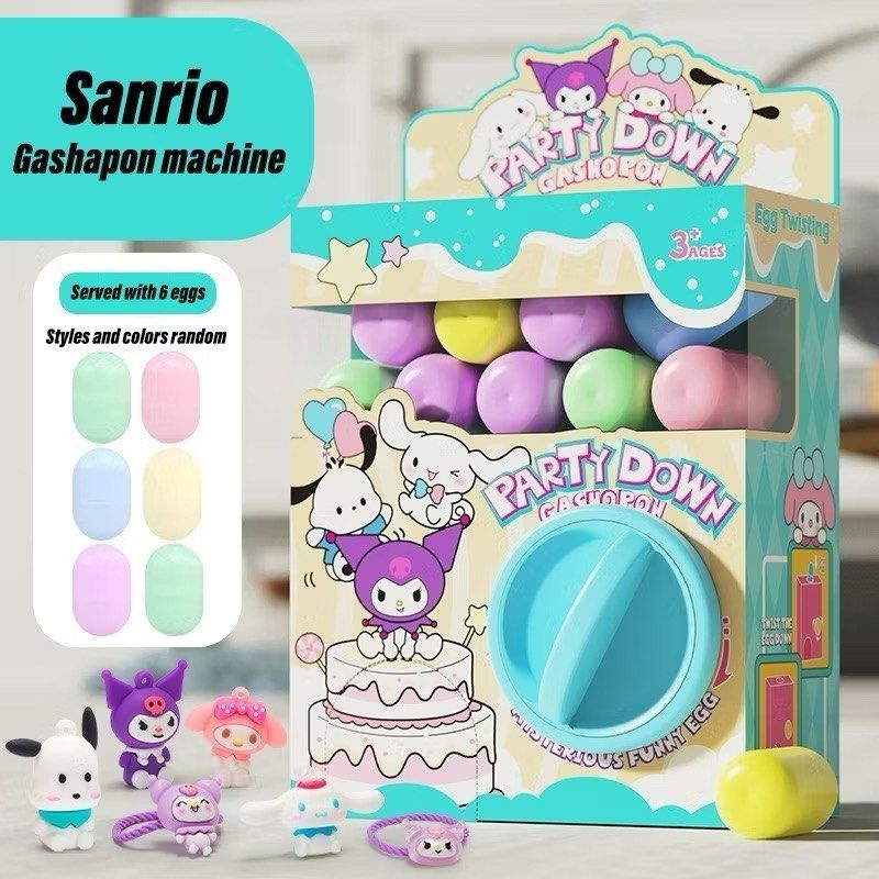3229) Sanrio Kuromi & Friends 'Party Down' Gashapon Twisting Egg Machine Blind Box Toy 🎀 Mini Doll Surprise Gift Set | Includes 6 Eggs🥚 Halloween, Xmas, & Birthday Present Idea for Collectors & Kids 🎂 (Category: Designer & Blind Box Toys) located in Singapore. Submitted by Sellswag (Listing ID 1396435700, Image 1). Description: Unleash the mystery and fun with this adorable Sanrio Kuromi & Friends ‘Party Down’ Gashapon Machine! This charming m
