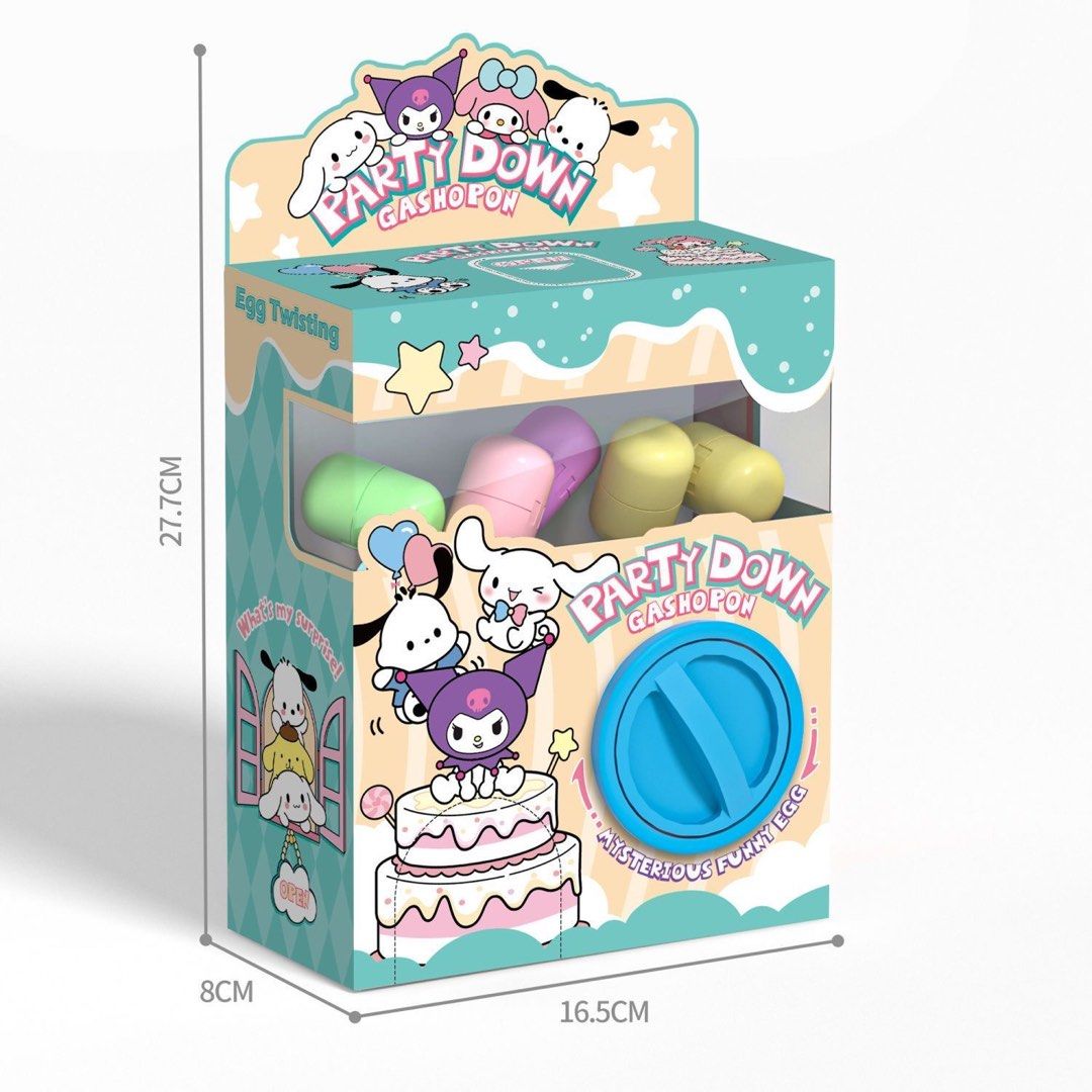 3229) Sanrio Kuromi & Friends 'Party Down' Gashapon Twisting Egg Machine Blind Box Toy 🎀 Mini Doll Surprise Gift Set | Includes 6 Eggs🥚 Halloween, Xmas, & Birthday Present Idea for Collectors & Kids 🎂 (Category: Designer & Blind Box Toys) located in Singapore. Submitted by Sellswag (Listing ID 1396435700, Image 2). Description: Unleash the mystery and fun with this adorable Sanrio Kuromi & Friends ‘Party Down’ Gashapon Machine! This charming m
