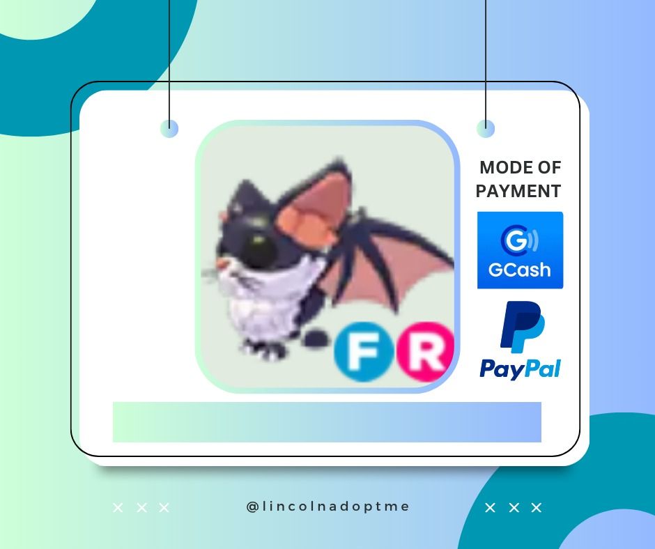 ADOPT ME | FLY RIDE FR KITTY BAT DRAGON | ROBLOX (Category: In-Game Products) located in Manila. Submitted by lincolnadoptme (Listing ID 1396440323, Image 1). Description: STRICTLY PAYMENT FIRST. WILLING TO MEET IN GAME. NO RESERVATION. OPEN FOR PRE-ORDERS MODE OF PAYMENT: GCASH/BANK TRANSFER/PAYPAL.