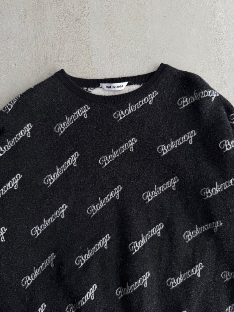 Balenciaga Scriptlogo Sweater Wool (Category: Coats, Jackets and Outerwear) located in Santa Rosa. Submitted by beyondarchives (Listing ID 1396379587, Image 3). Description: Size: Large Width: 23 Length: 26 Sleeve: 19 Materials: Wool Condition: 9/10 Issue: None.