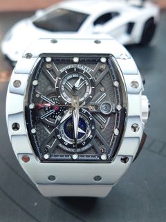 Bonest Gatti 多功能酒桶形夜光碳纖維自動錶 白色BG9007-R164207657053698110