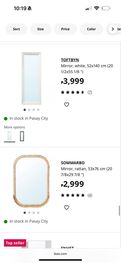 IKEA TOFTBYN White Mirror (Category: Mirrors) located in Pasig City. Submitted by angosays (Listing ID 1396299866, Image 2). Description: White framed mirror from IKEA. 52 x 140 cm Located in Pasig, pick-ups only.
