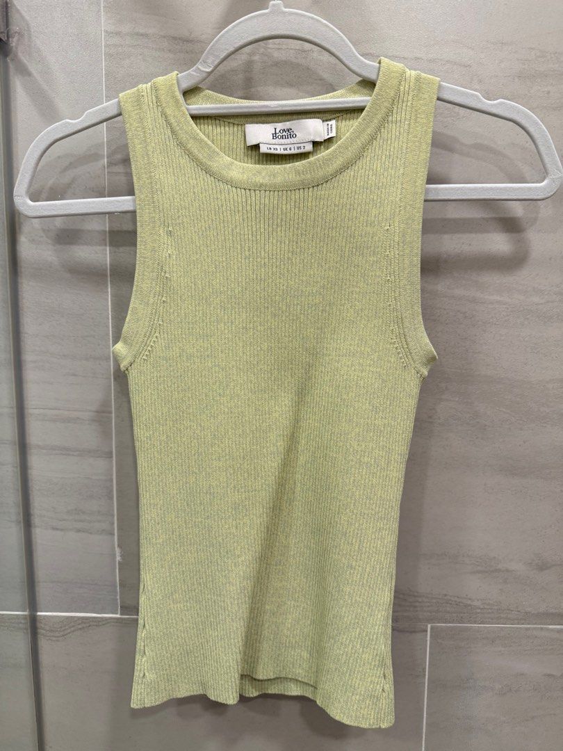 Love, Bonito Ribbed Tank Top (Category: Sleeveless) located in Makati City. Submitted by l3.go (Listing ID 1396440423, Image 1). Description: - Love, Bonito tank top - Ribbed design - Light green color - Round neckline - Size: LB XS (UK 6, US 2).