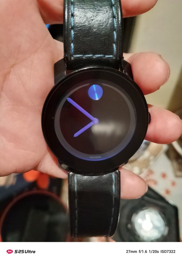 Movado Bold Swiss Movement Watch (Category: Men's Watches) located in Manila. Submitted by swiftfalcon-a2f0 (Listing ID 1396425755, Image 3). Description: - Movado Bold watch - Black dial with signature dot - Black leather strap with blue stitching - Stainless steel back - Swiss movement - Water resistant - Model: MB.01.1.29.6003.