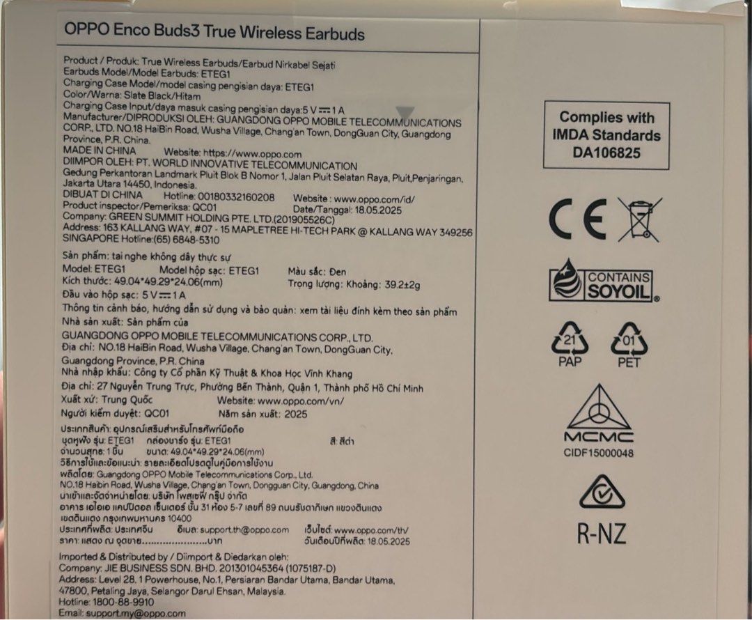 OPPO Enco Buds3 True Wireless Earbuds Black Audio Earphones on