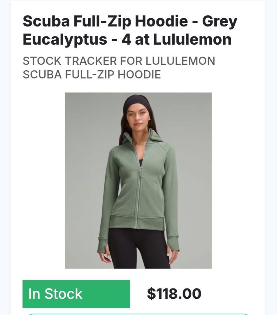 Scuba full Zip Hoodie Grey Eucalyptus Lululemon (Category: Coats, Jackets and Outerwear) located in Manila. Submitted by iammschrvs (Listing ID 1396417408, Image 3). Description: No issue. Good as new. .