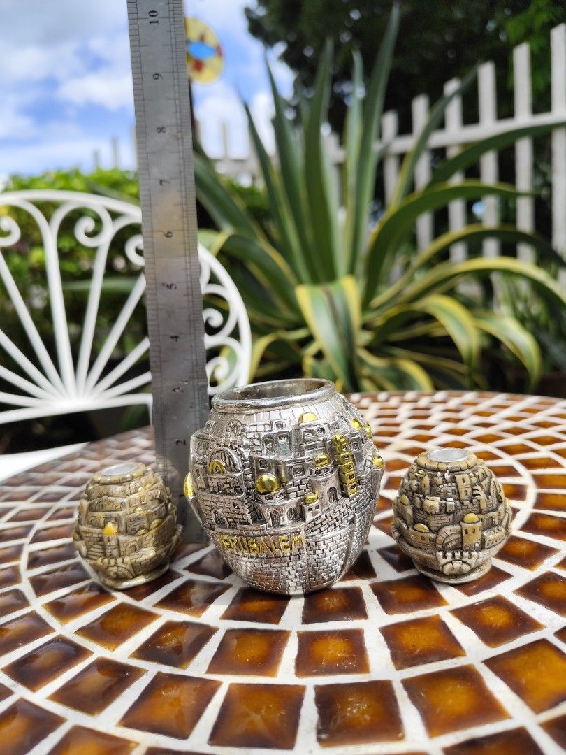 Set of 3 Jerusalem Candle Holders (Category: Religious Items) located in Davao. Submitted by papa1919 (Listing ID 1396309949, Image 3). Description: Rare Holy Land memorabilia..