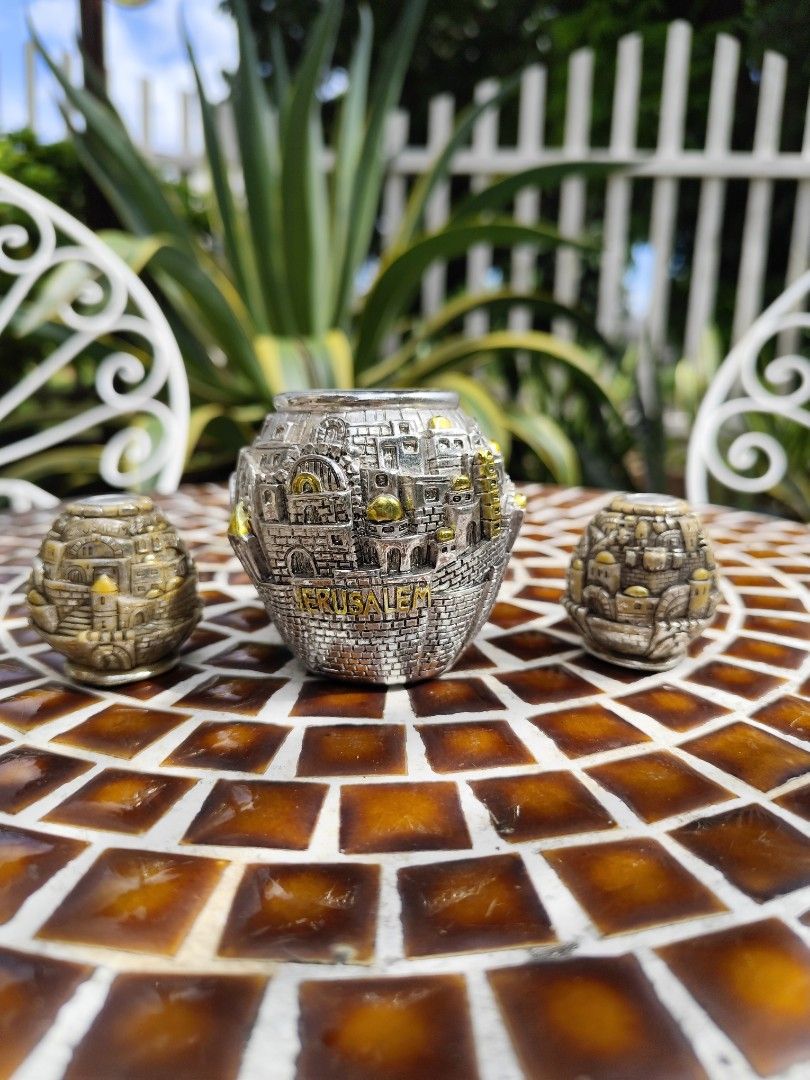 Set of 3 Jerusalem Candle Holders (Category: Religious Items) located in Davao. Submitted by papa1919 (Listing ID 1396309949, Image 1). Description: Rare Holy Land memorabilia..