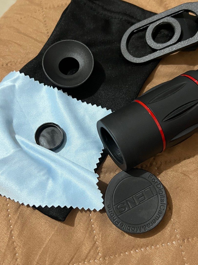 18X Mobile Lens - Complete Inclusions (Category: Lens & Kits) located in Manila. Submitted by woniethecat (Listing ID 1396641098, Image 1). Description: - 18X Mobile Lens for digital cameras and phones - Includes: Lens, Clip, Cleaning Cloth, Pouch, and Lens Caps - RFS: decluttering; never used -loc: pasay -mod: lalamove only -mop: gcash -sf to be handled by buyer can send actual photos when zoomed in! .