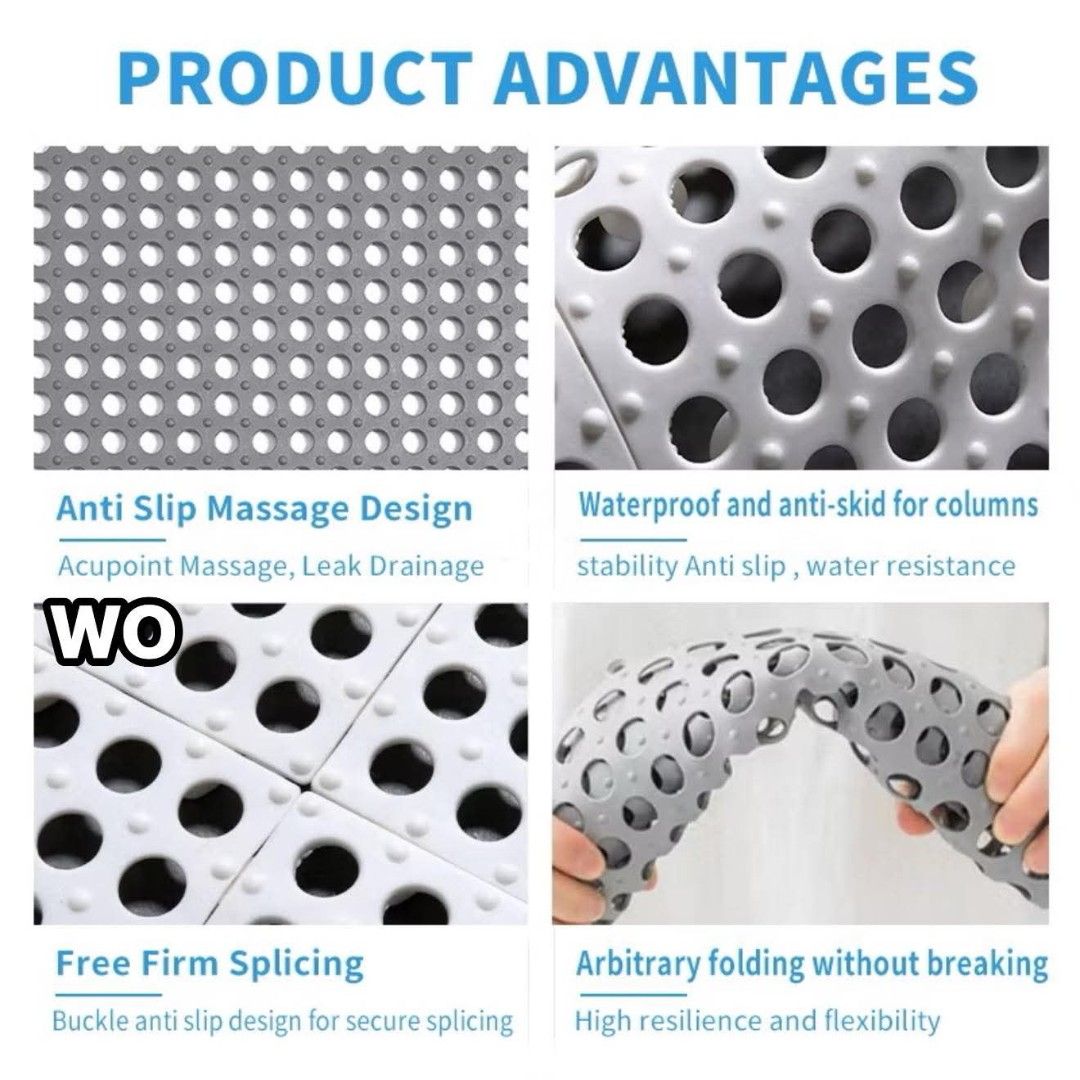 Anti-Slip Bath Mat 4pcs (Category: Bathtub & Bath Accessories) located in Manila. Submitted by lyfrancois14 (Listing ID 1396494393, Image 2). Description: - Anti-slip bath mat for enhanced safety. - Features a massage design for acupoint stimulation. - Waterproof and anti-skid for stability. - Freely spliceable and foldable. - Easy to store; rolls up to save space..