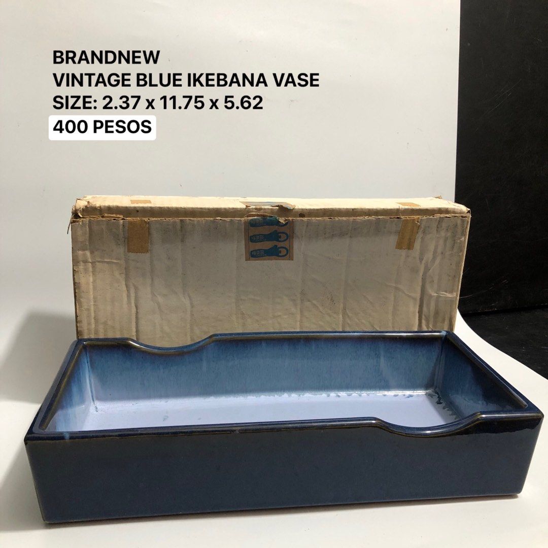 BRANDNEW: VINTAGE BLUE RECTANGULAR IKEBANA BONSAI/VASE (Category: Vases & Decorative Bowls) located in Manila. Submitted by djsbrandedcollection (Listing ID 1396569919, Image 1). Description: NOTE: Items from Japan Surplus. These are brandnew with box, some boxes may be worm due to age. Please refer to the photos of any declared issues or imperfections. LOC: Maypajo, Caloocan WE SHIP NATIONWIDE NCR: Lalamove, Grab, PROVINCE:Flash express BULK: Go