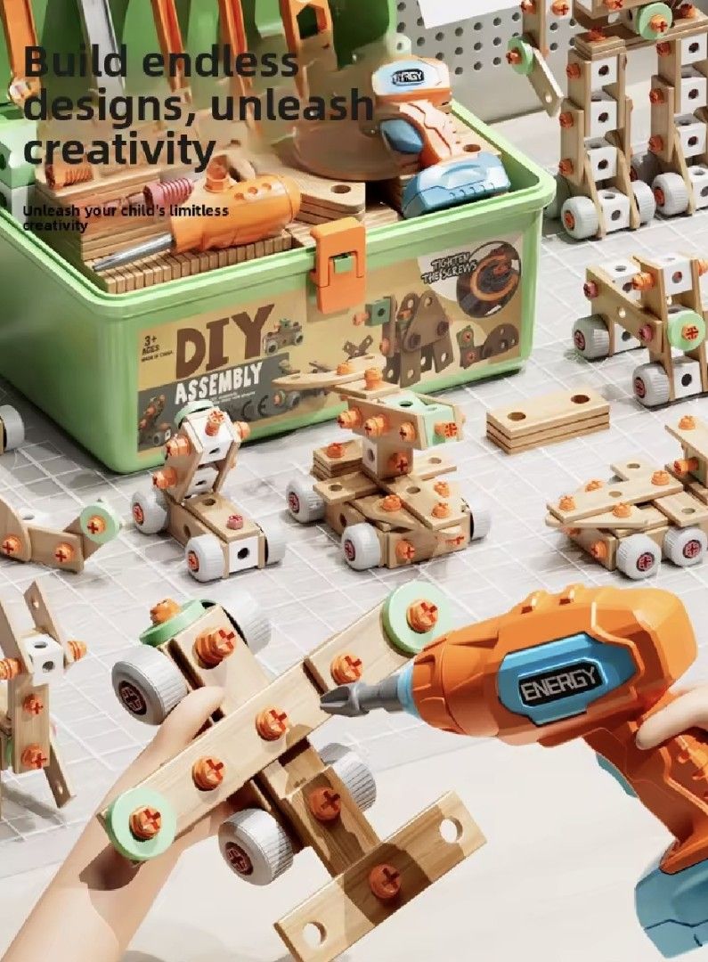 144pcs DIY Assembly Wooden Toy Set with Electric Drill, Hobbies & Toys ...