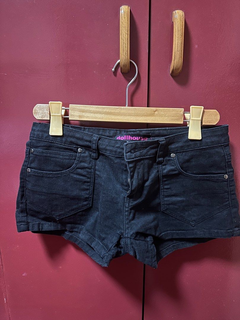 Dollhouse Black Denim Shorts (Category: Shorts) located in Manila. Submitted by AAA09876 (Listing ID 1396621134, Image 2). Description: - Size: 29 inches - Dollhouse black denim shorts - Low-rise waist - Classic five-pocket design - Button and zipper closure - Unique curved back pocket design - Perfect for casual wear.