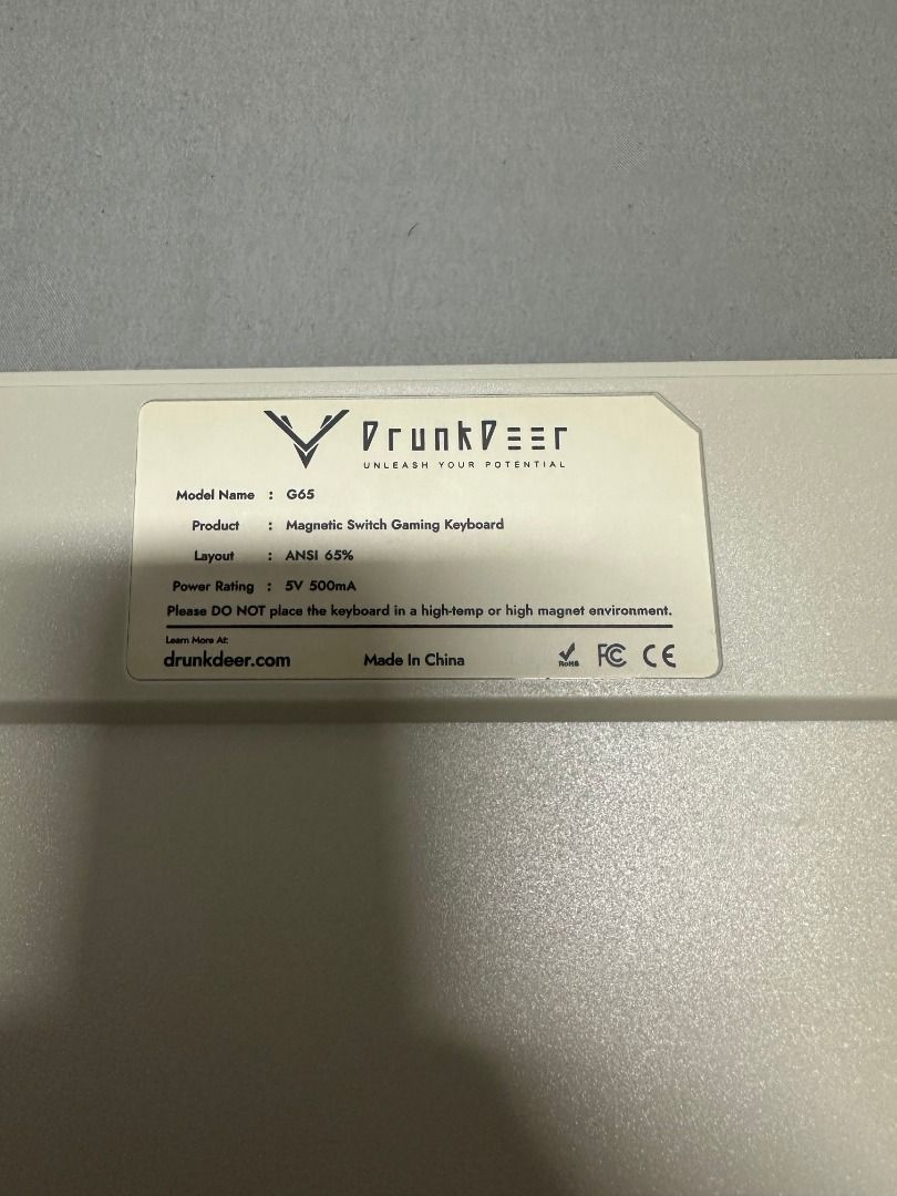 DrunkDeer G65 Magnetic Switch Gaming Keyboard (Category: Computer Keyboard) located in Quezon City. Submitted by gktan003602644 (Listing ID 1396537343, Image 2). Description: DrunkDeer G65 MAGNETIC GAMING KEYBOARD - WIRED ✅ 65% ANSI Layout ✅ Features Magnetic Switches ✅BAREBONES (no keycaps) ✅No issues ✅With box, cable, and keycap puller ✅Rapid Trigger Keyboard - Negotiable.