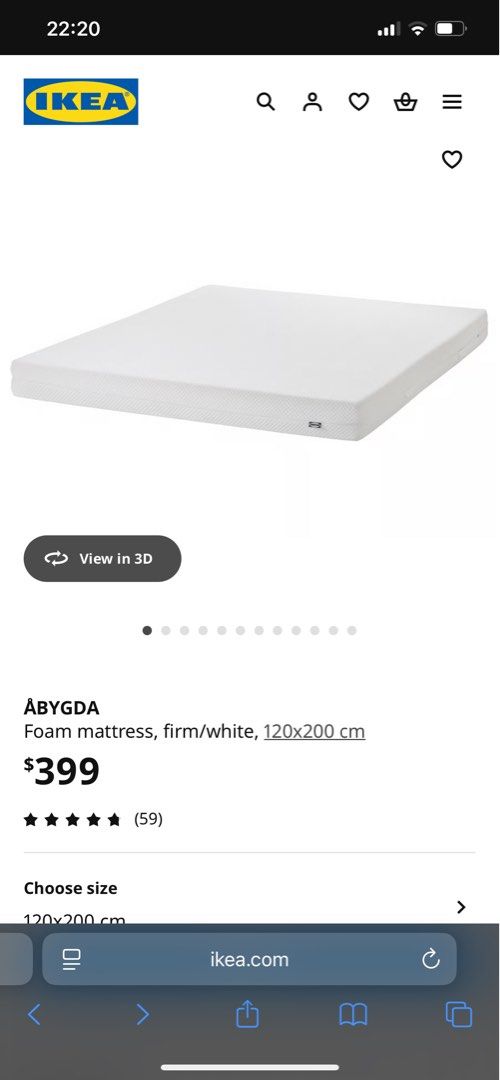 IKEA ÅBYGDA Foam Mattress, Firm, 120x200cm, Furniture & Home