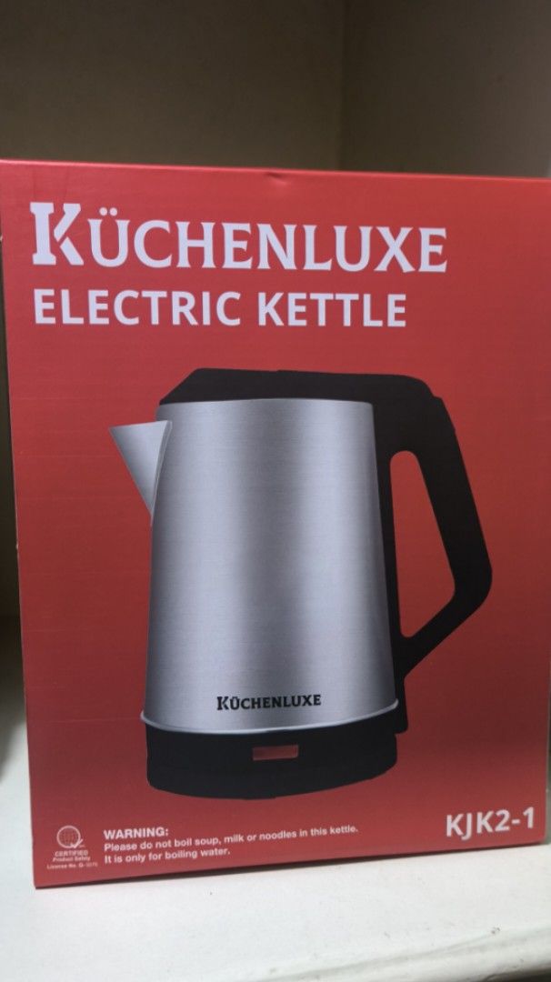 Kuchenluxe Electric Kettle KJK2-1 (Category: Kettles & Airpots) located in Pateros City. Submitted by von282 (Listing ID 1396628293, Image 1). Description: - Kuchenluxe Electric Kettle - 2.0L Capacity - Stainless Steel - Light Indicator - Double Thermostat for Safety - Overheat Protection - Wide Mouth for Easy Cleaning - Model: KJK2-1 - Brand New/Never used - RFS: Brand preference.