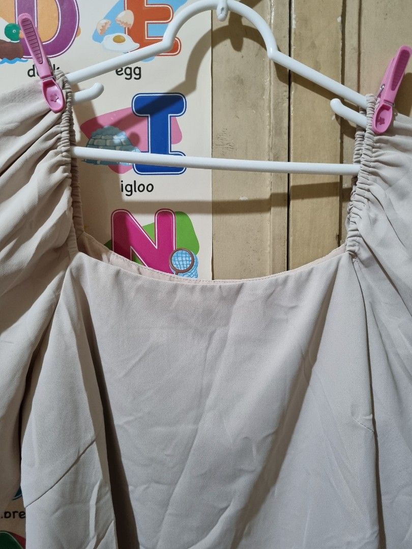 Love, Bonito Square Neck Blouse (Category: Blouses) located in Quezon City. Submitted by stylemd (Listing ID 1396480234, Image 3). Description: - Love, Bonito beige blouse - Square neckline - 3/4 sleeves - Size: LB XL / UK 14 / US 10 - Material: 100% polyester - Features: Slight gathering at shoulders and sleeves - Note: Small mark on fabric (loose thread, not noticeable).