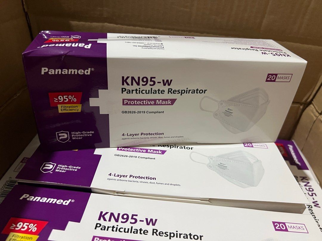 Panamed KN95 Mask (Category: Face Masks & Face Shields) located in Quezon City. Submitted by CLing (Listing ID 1396598336, Image 2). Description: Panamed KN95 face mask 4-layer protection Compliant with GB2626-2019 standards ≥95% filtration efficiency 10 pcs per box for ₱280 Get 3 boxes for ₱795.