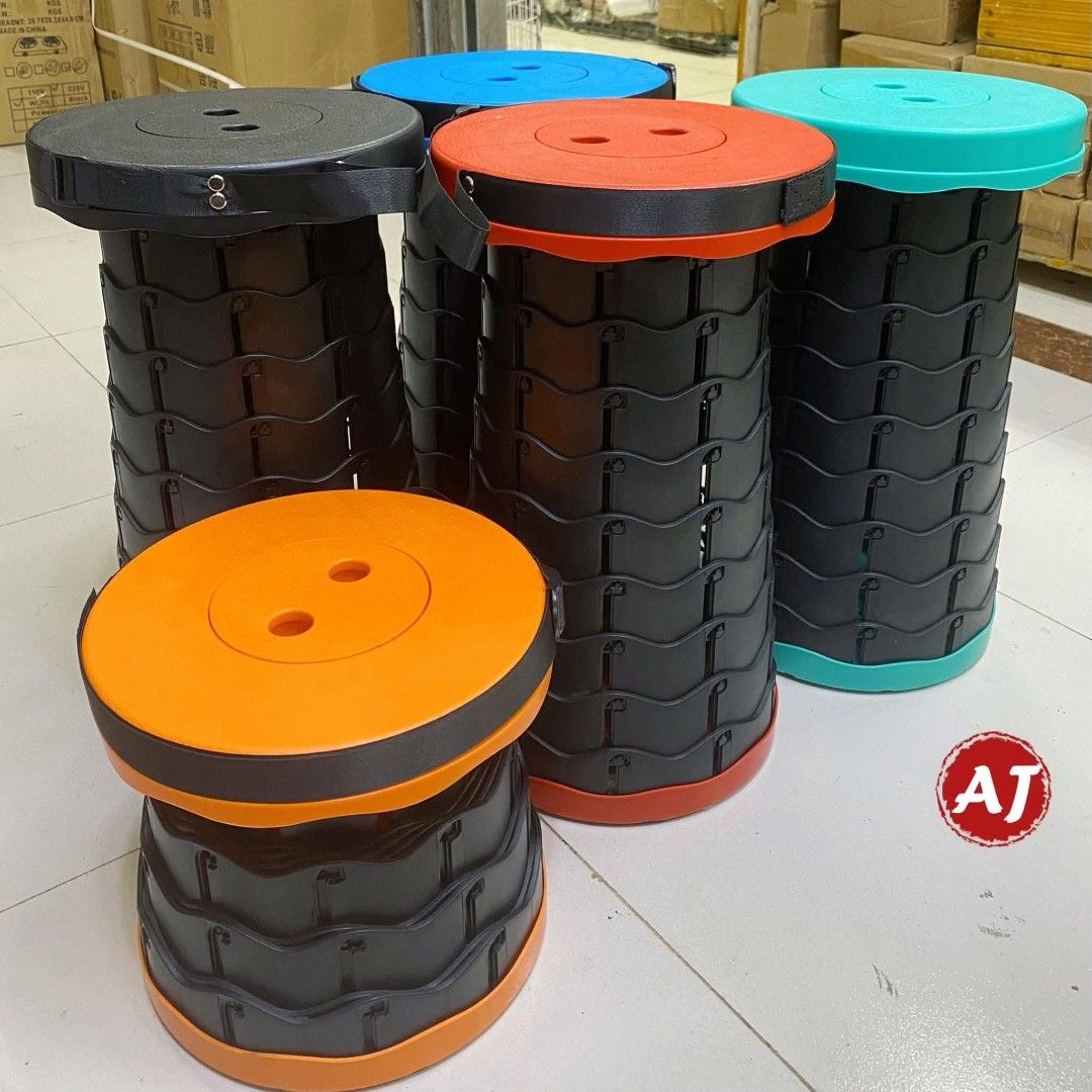 Portable Folding Stool (Category: Chairs) located in Manila. Submitted by yzlshop (Listing ID 1396483921, Image 1). Description: - Portable folding stool - Available in multiple colors - Compact and easy to carry - Round seat design - Black, accordion-style body - Made of durable plastic - Ideal for camping, fishing, and outdoor use.