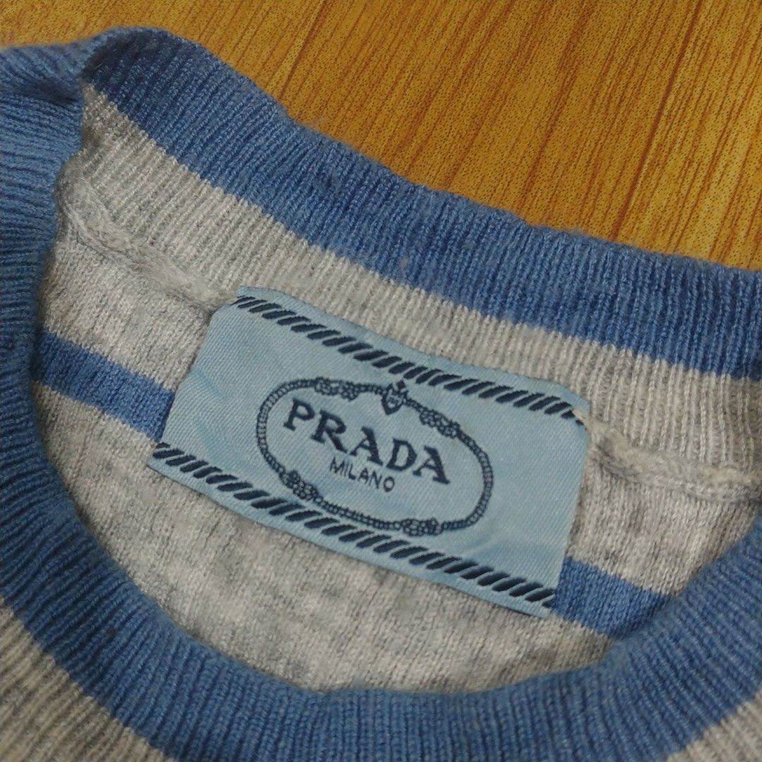 Prada Superfine logo-intarsia striped virgin-wool top (Category: Longsleeves) located in Manila. Submitted by feel.thrifting (Listing ID 1396656207, Image 3). Description: PRADA Superfine logo-intarsia striped virgin-wool top.